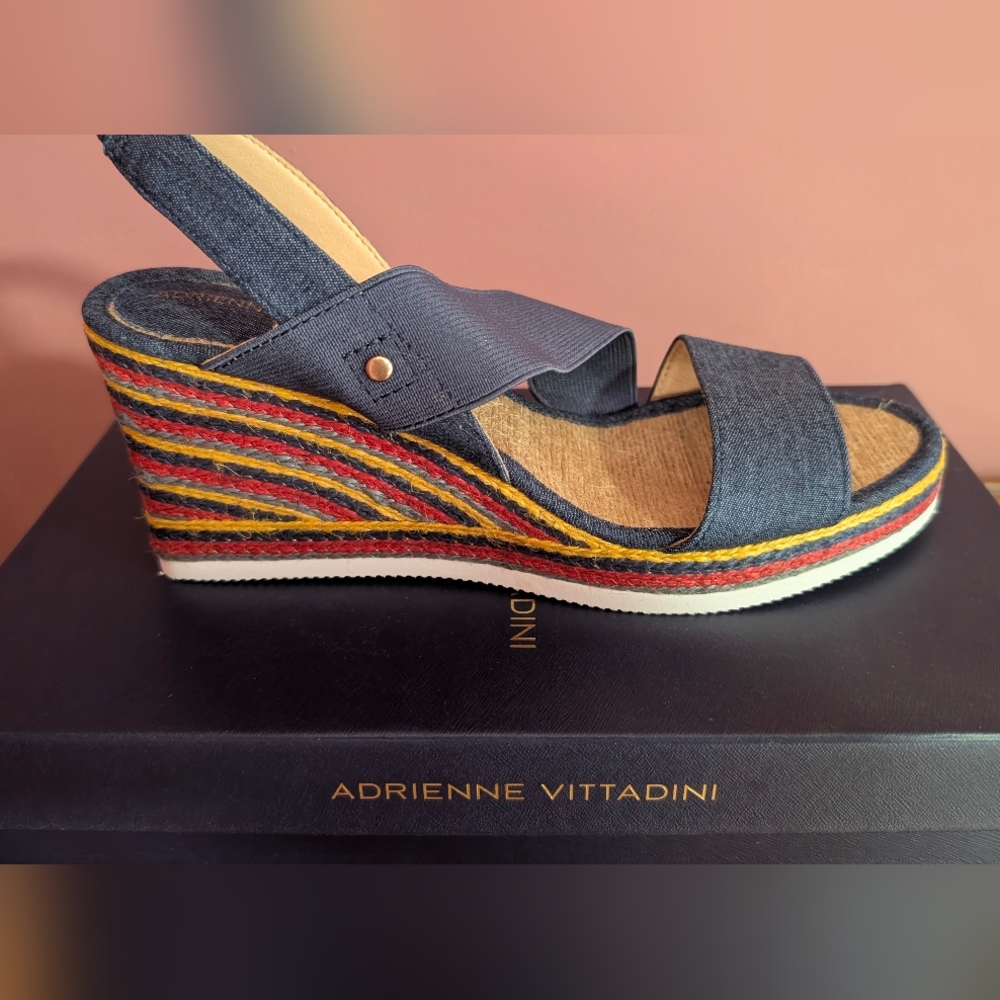 Adrienne Vittadini Blue Wedge Sandals with Cross-Strap Design